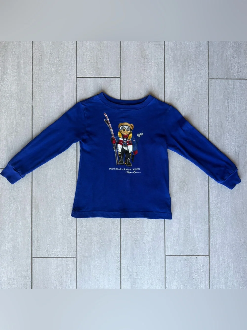 Polo Bear by Ralph Lauren Blue Ski Bear Graphic Long Sleeve Tee 3T Unisex Preppy